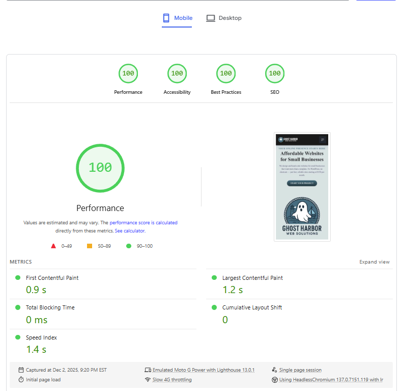 lighthouse speed results
